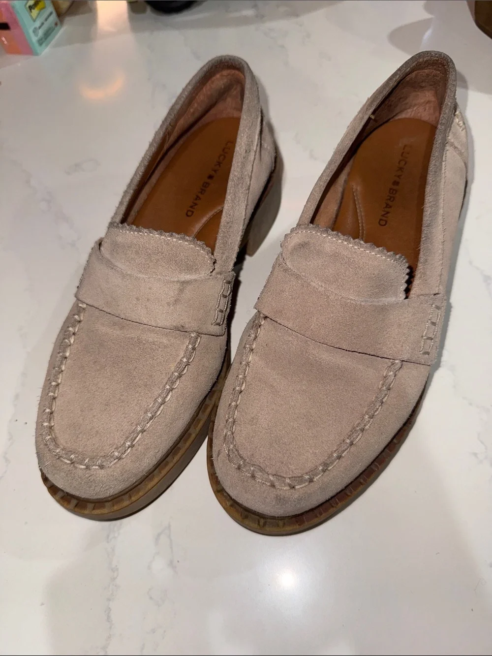 Lucky Brand Light Blush Suede Penny Loafers